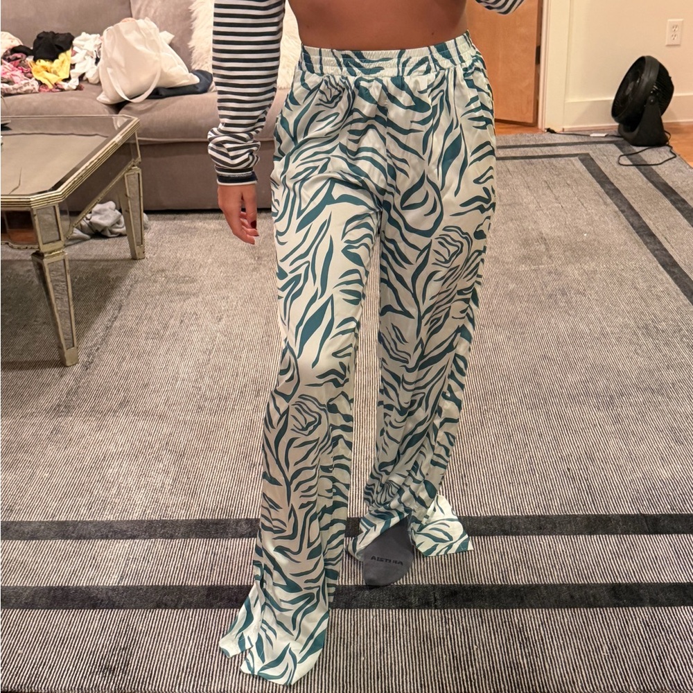 SATIN green zebra pants